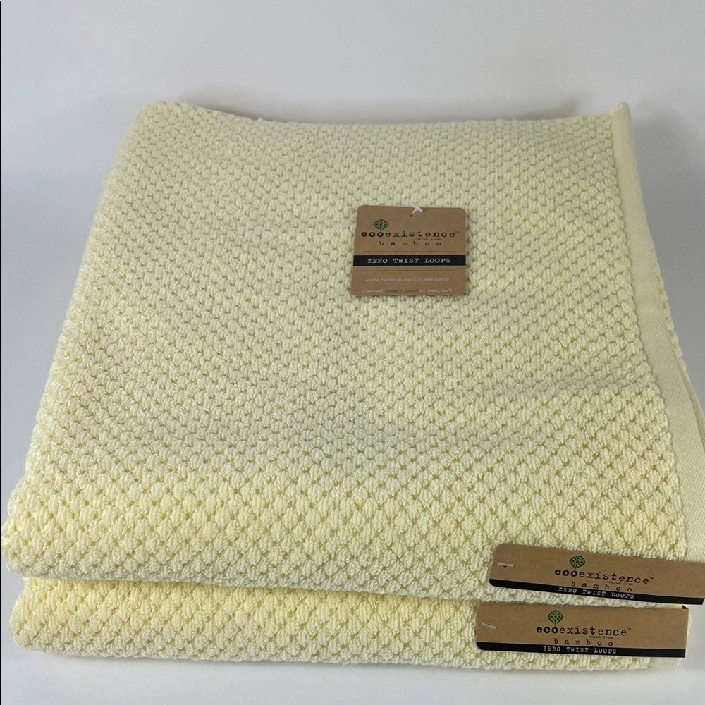 Ecoexistence Bamboo Bath Towels Yellow Zero Twist Soft Cotton Set of 2 NEW
